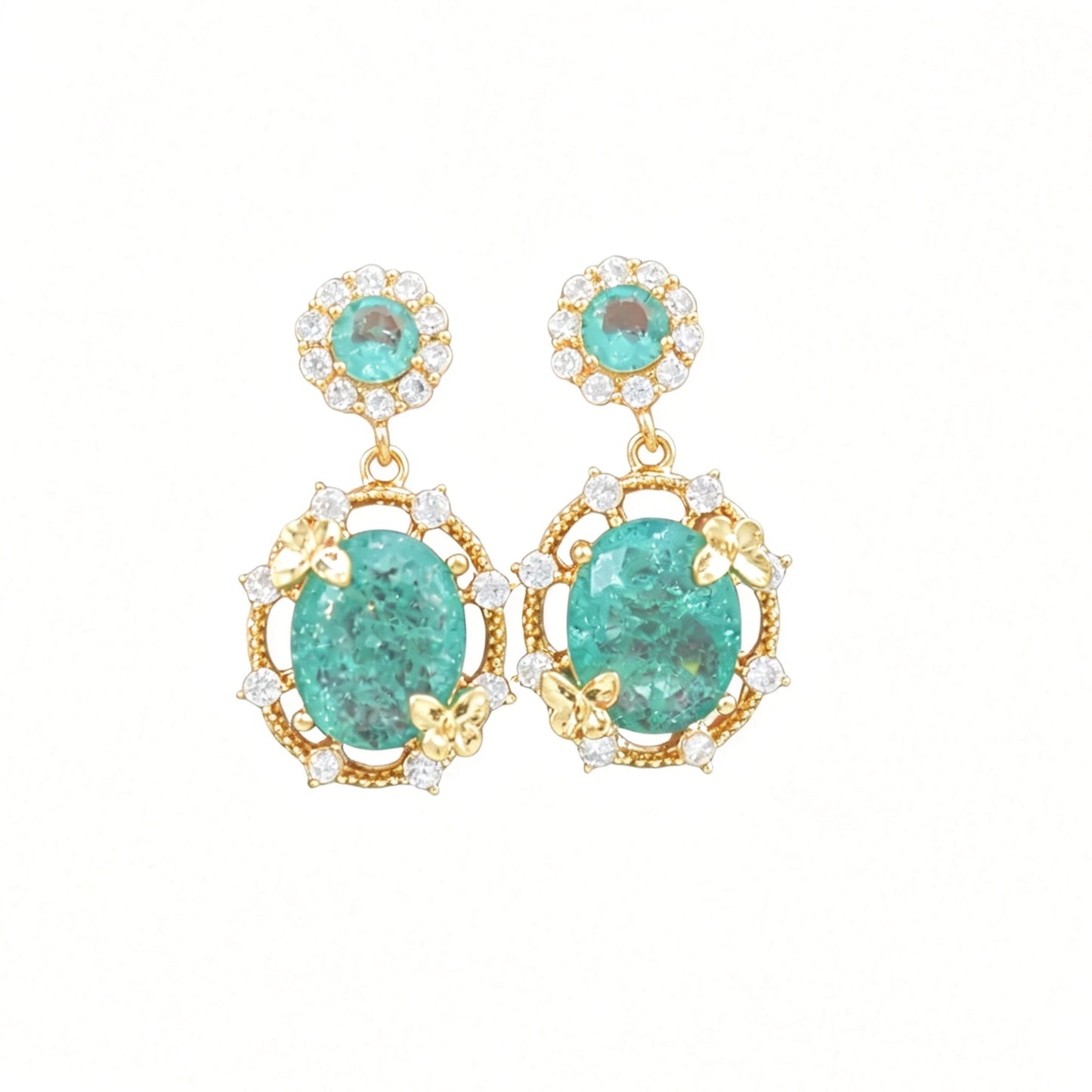 Ice‑Flake Zircon Lake‑Blue Butterfly Jewelry Set Necklace Bracelet Earrings