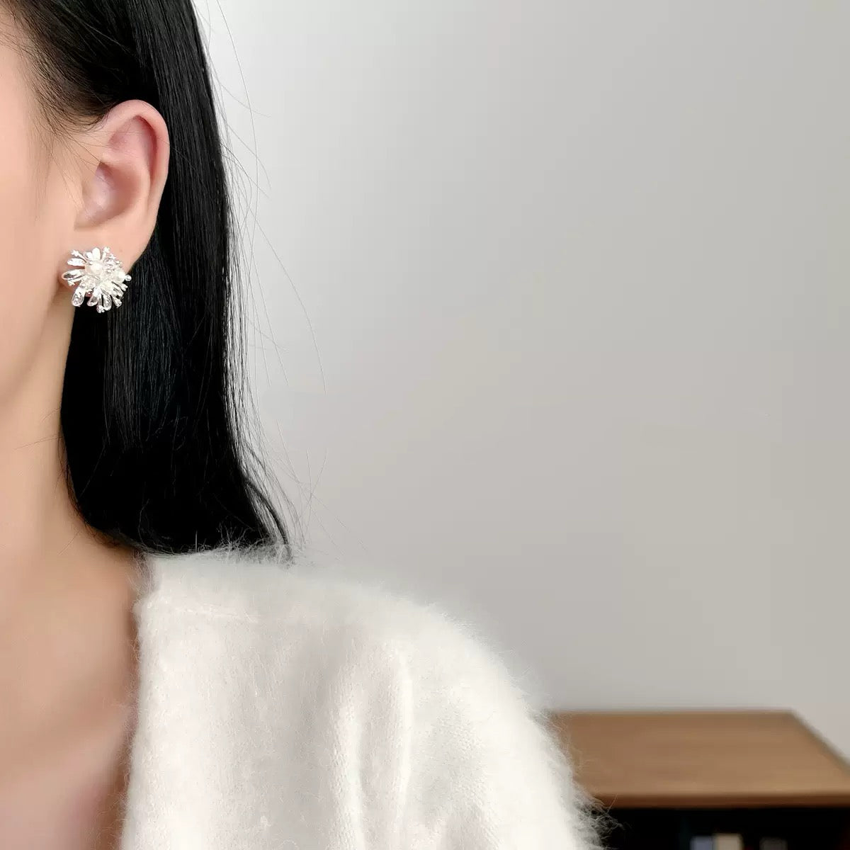 925 Sterling Silver Needle Dazzling Micro‑Paved Zircon Firework‑Shaped Crystal Pearl Stud Earrings