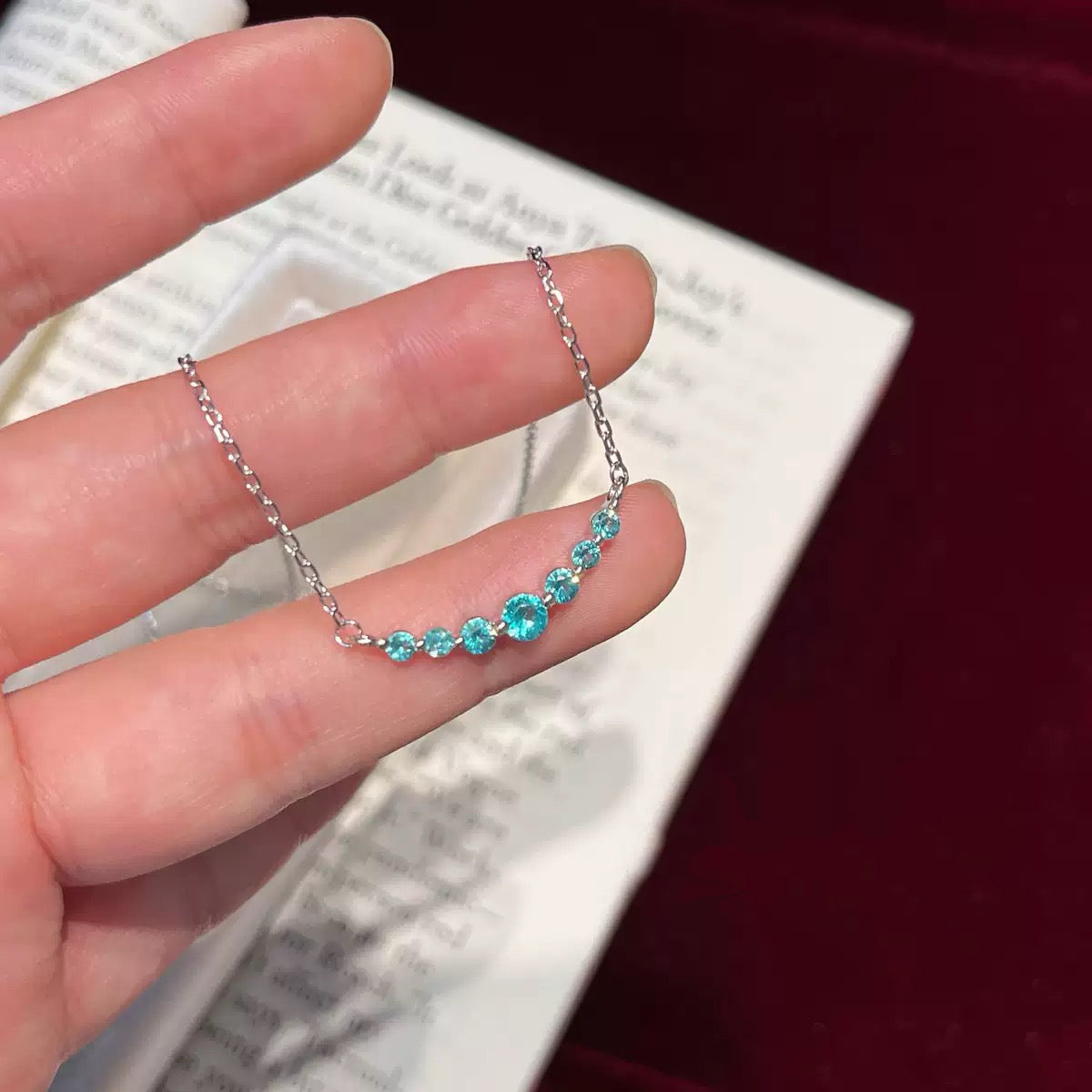 Real Gold‑Plated Paraiba Mint Salt Ice Jewelry Set, Smile Necklace & Full‑Paved Zircon Bracelet