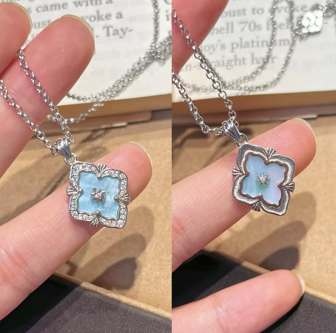 Limited‑Edition Monet Oil‑Painting Four‑Leaf‑Clover Jewelry Set, Bracelet, Necklace, Earrings & Ring