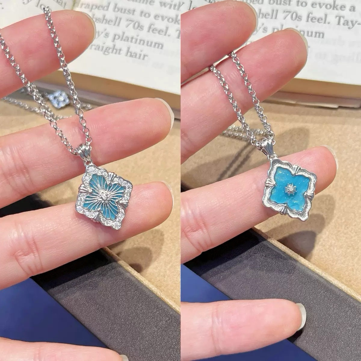 Limited‑Edition Monet Oil‑Painting Four‑Leaf‑Clover Jewelry Set, Bracelet, Necklace, Earrings & Ring