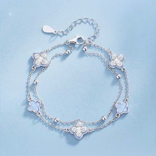 S925 Sterling Silver Starlight Four Leaf Clover Luminous Enamel Bracelet
