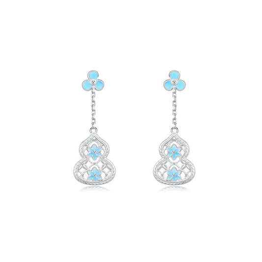 Gradient Blue Flower Enamel Hollow Gourd Jewelry Set