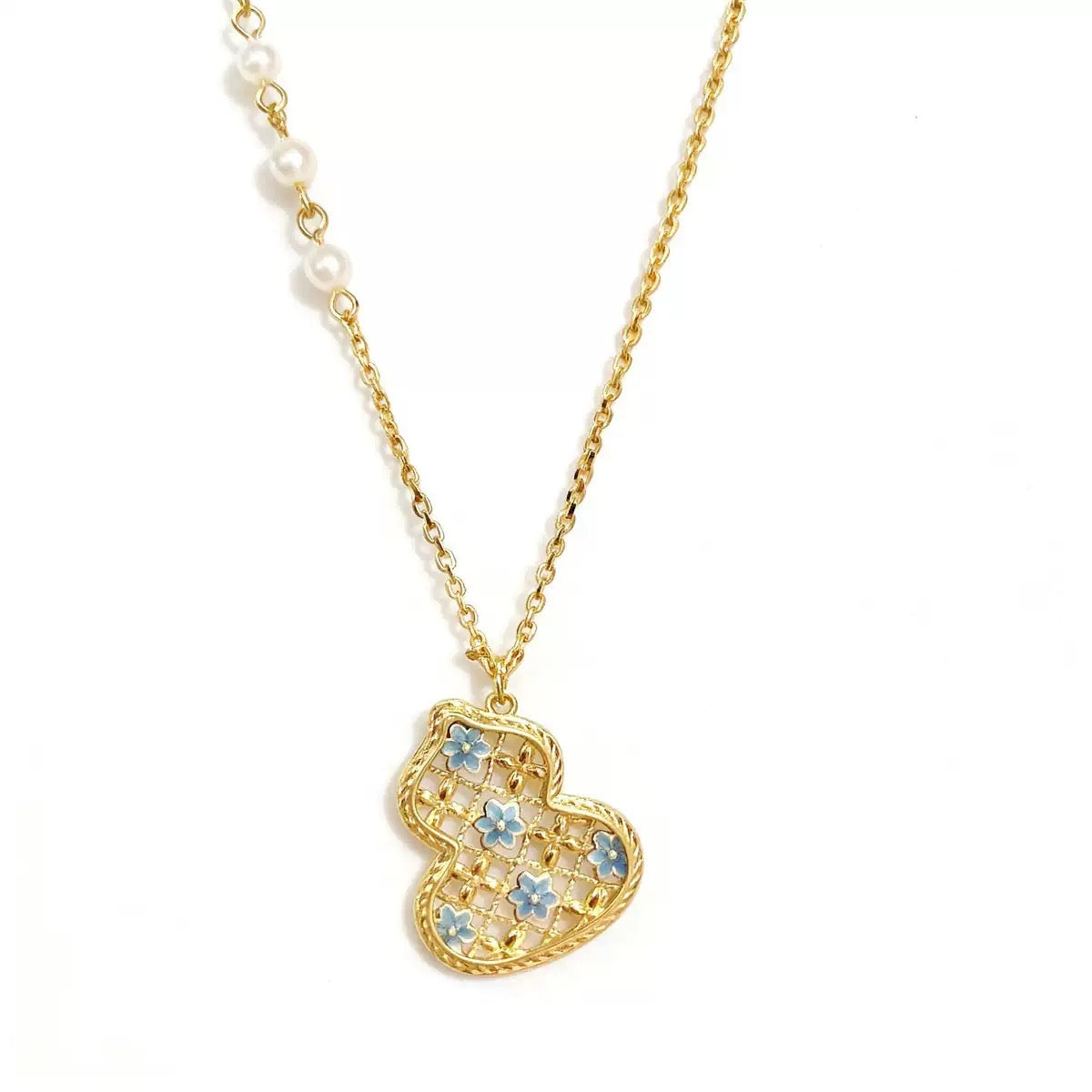 Gradient Blue Flower Enamel Hollow Gourd Jewelry Set