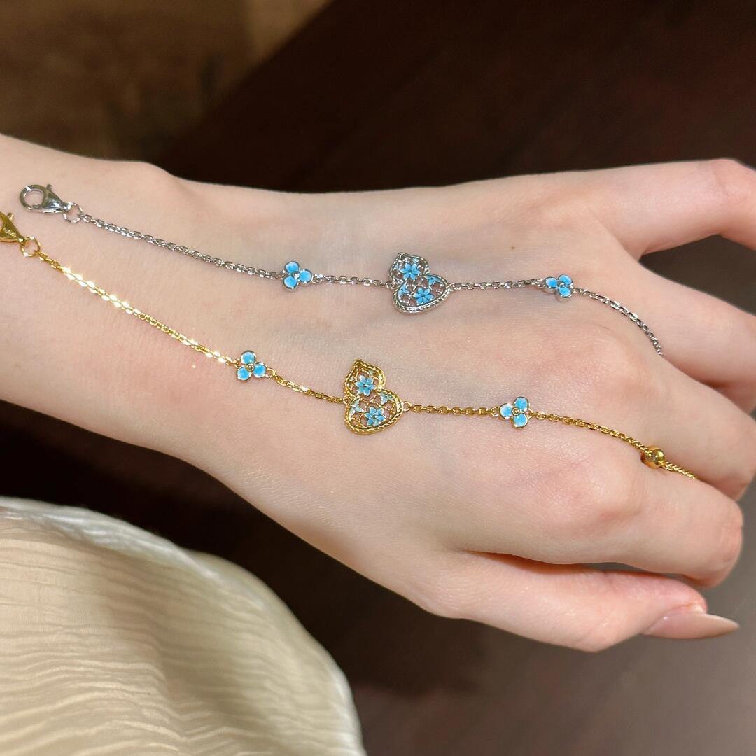 Gradient Blue Flower Enamel Hollow Gourd Jewelry Set
