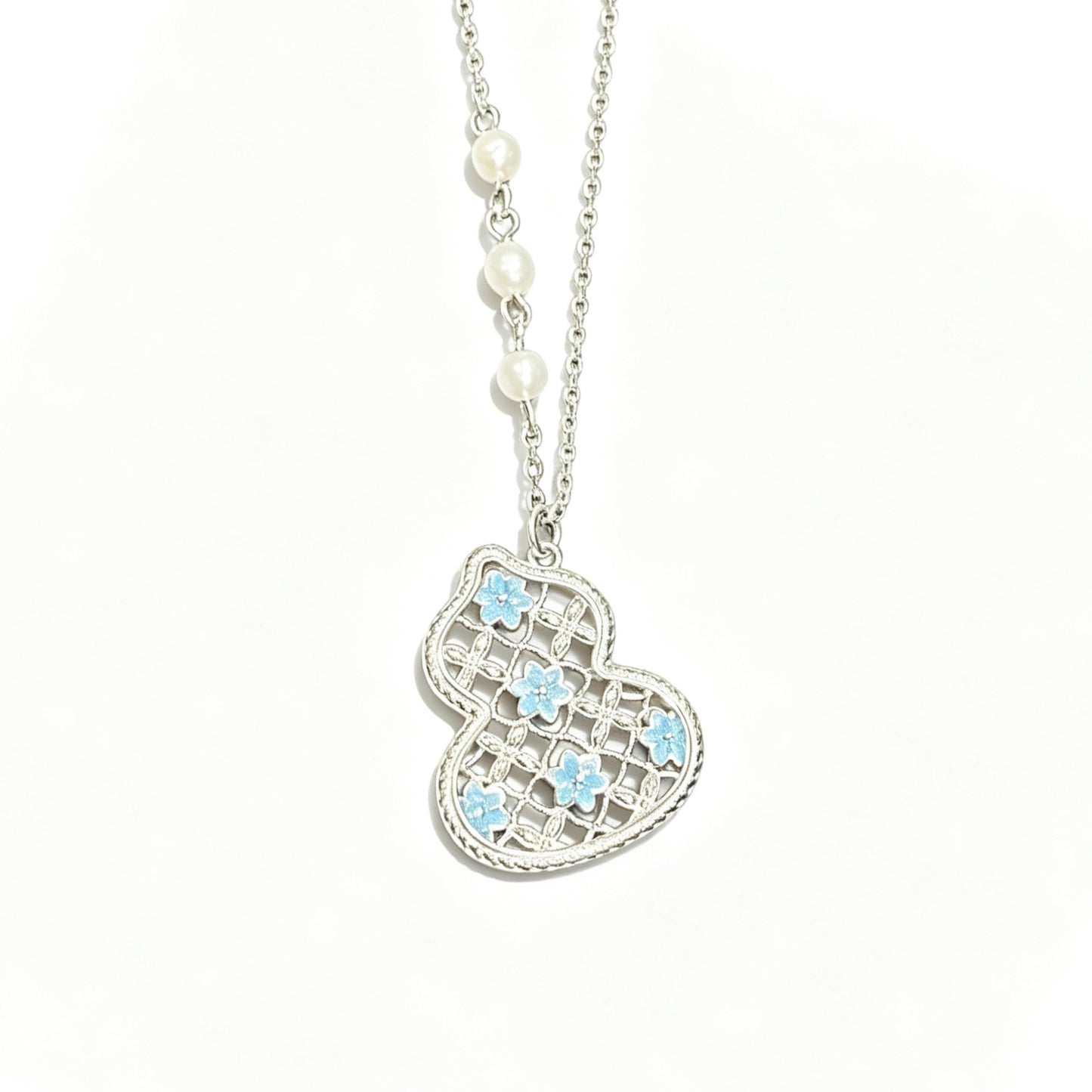 Gradient Blue Flower Enamel Hollow Gourd Jewelry Set