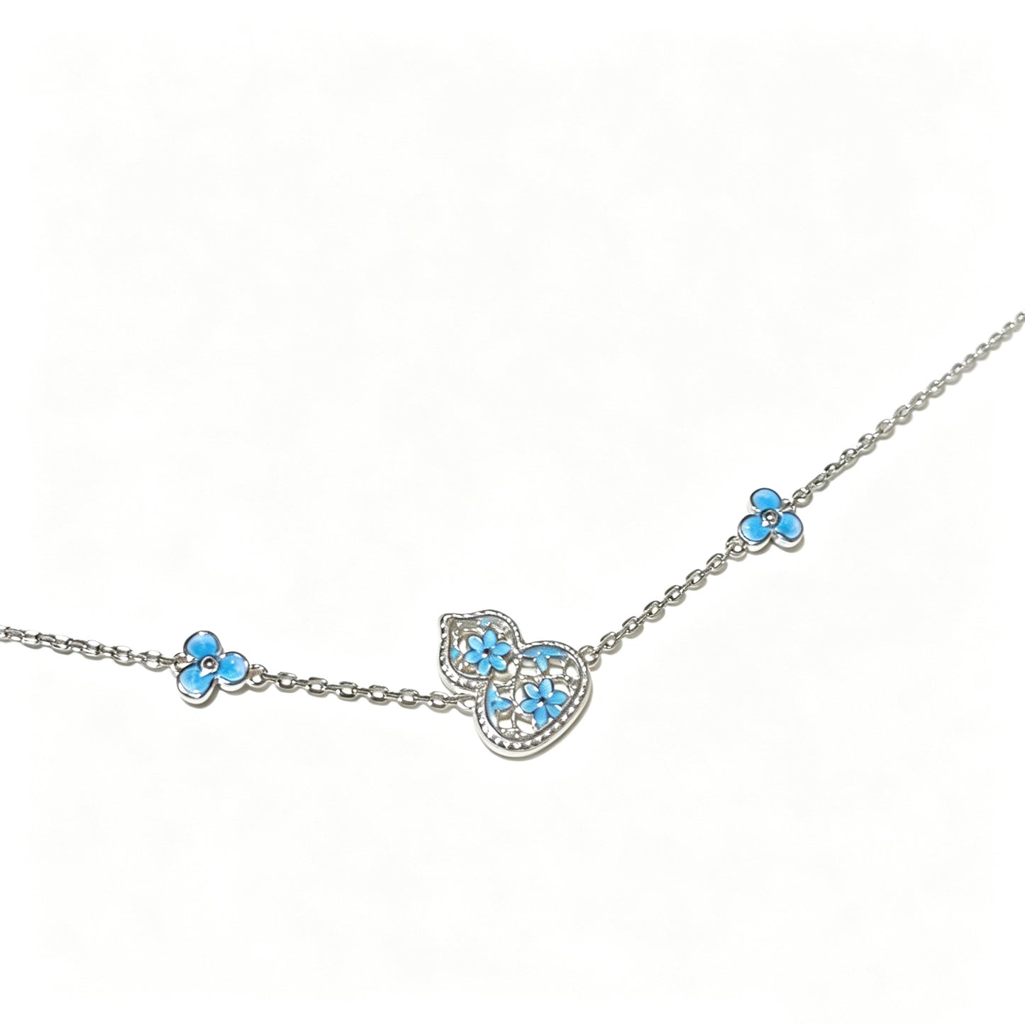 Gradient Blue Flower Enamel Hollow Gourd Jewelry Set