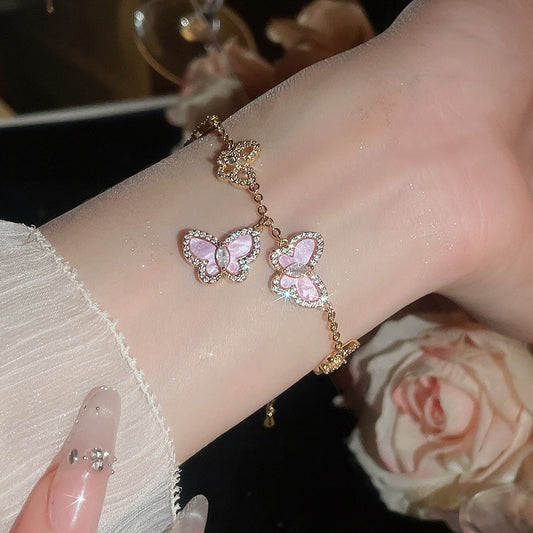 High‑Quality Zircon Inlaid Butterfly Bracelet