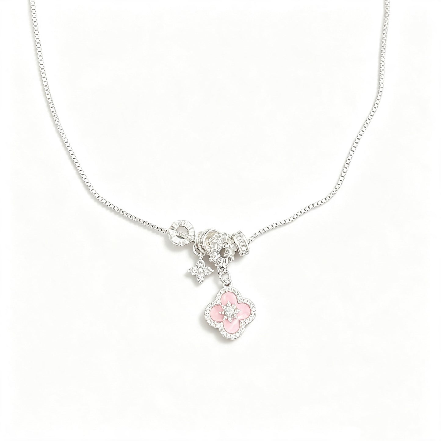 Pink Four-Leaf Clover Jewelry Set