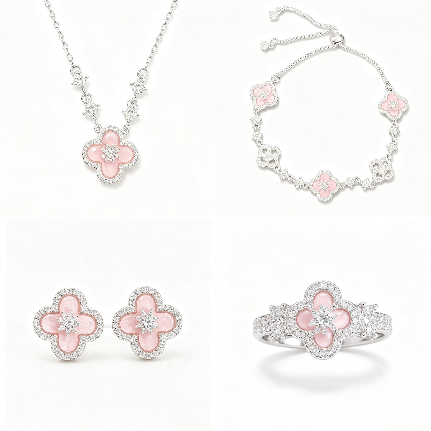 Pink Four-Leaf Clover Jewelry Set