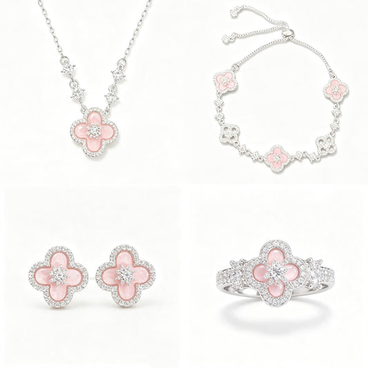 Pink Four-Leaf Clover Jewelry Set