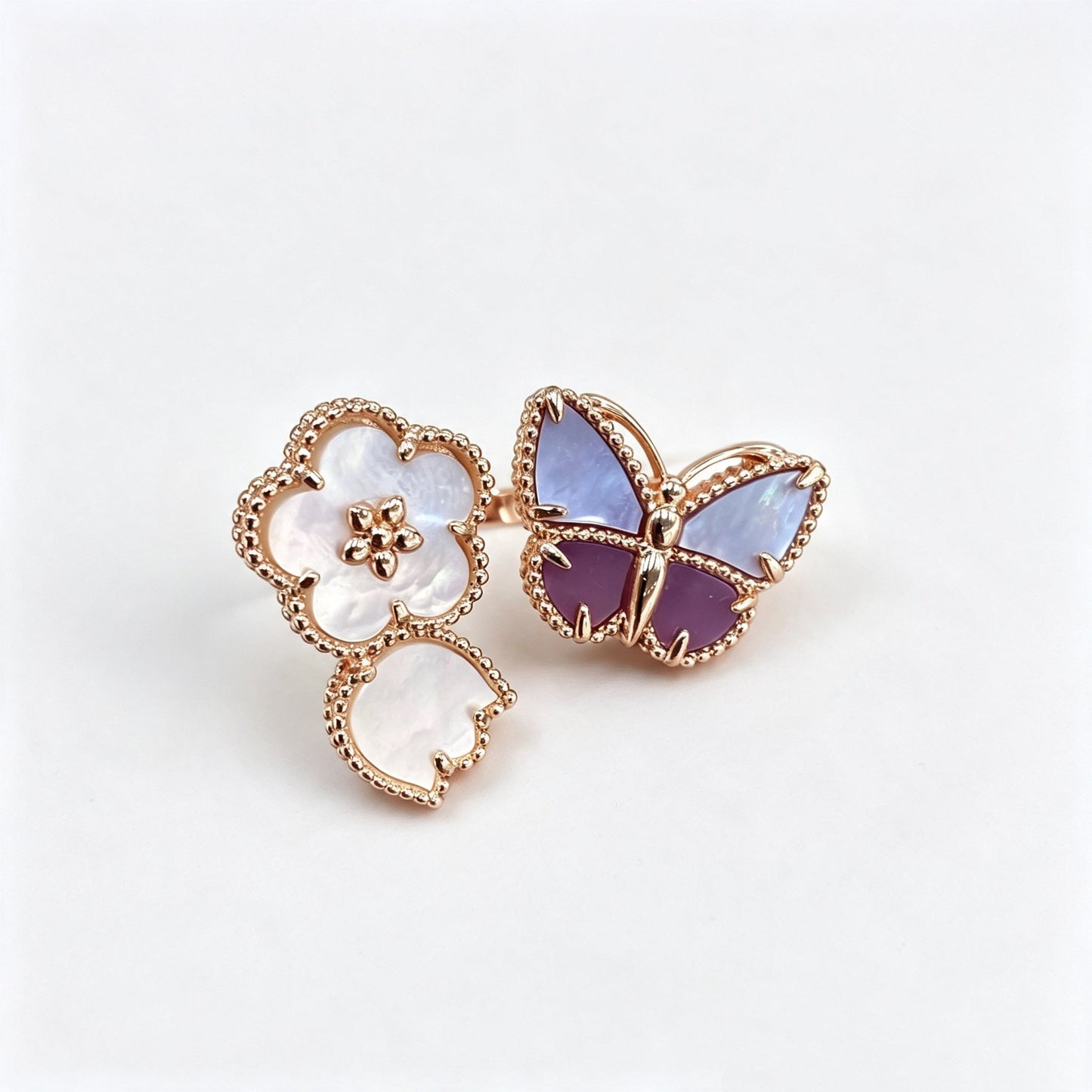 18K Gold Plated Purple Butterfly Mother Of Pearl Necklace Bracelet Earrings Ring