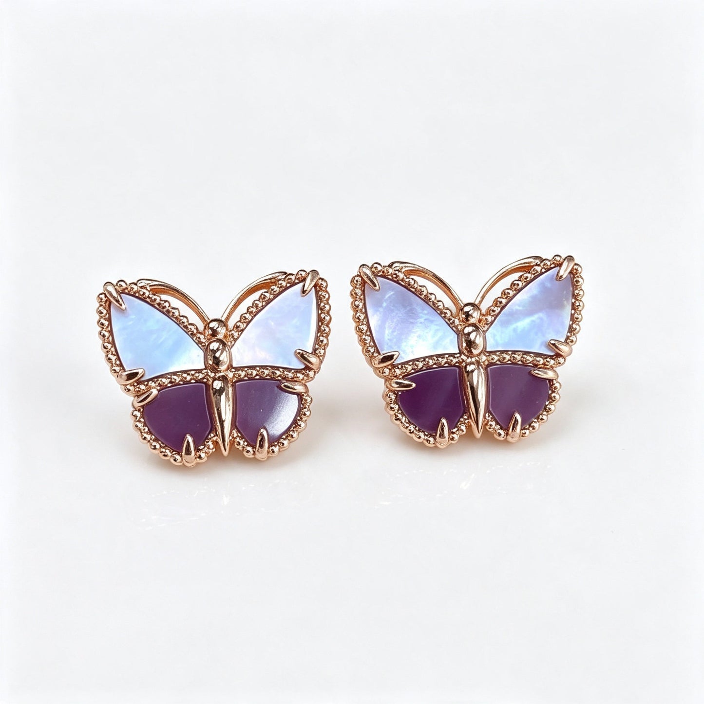 18K Gold Plated Purple Butterfly Mother Of Pearl Necklace Bracelet Earrings Ring