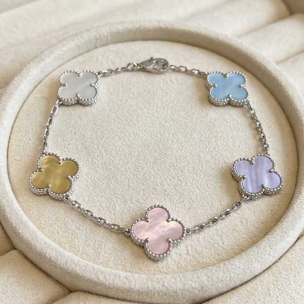 Real Gold Plated Colorful Four Leaf Clover Bracelet