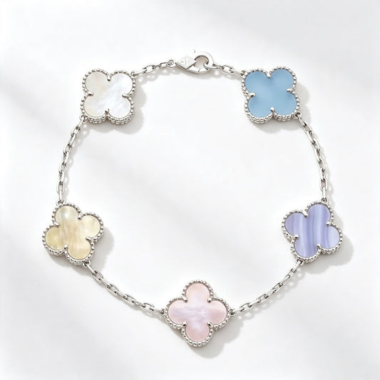Real Gold Plated Colorful Four Leaf Clover Bracelet