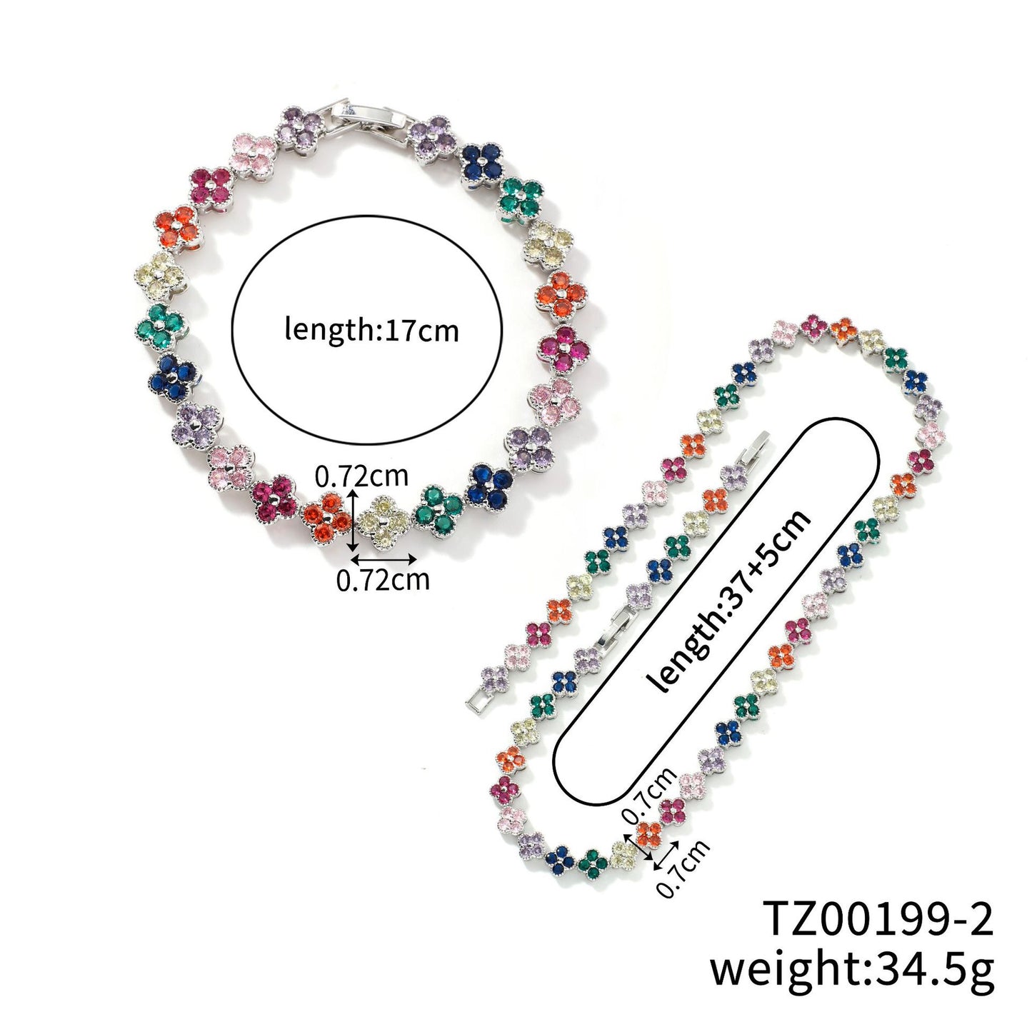 Colorful Zircon Four Leaf Clover Necklace And Bracelet Set