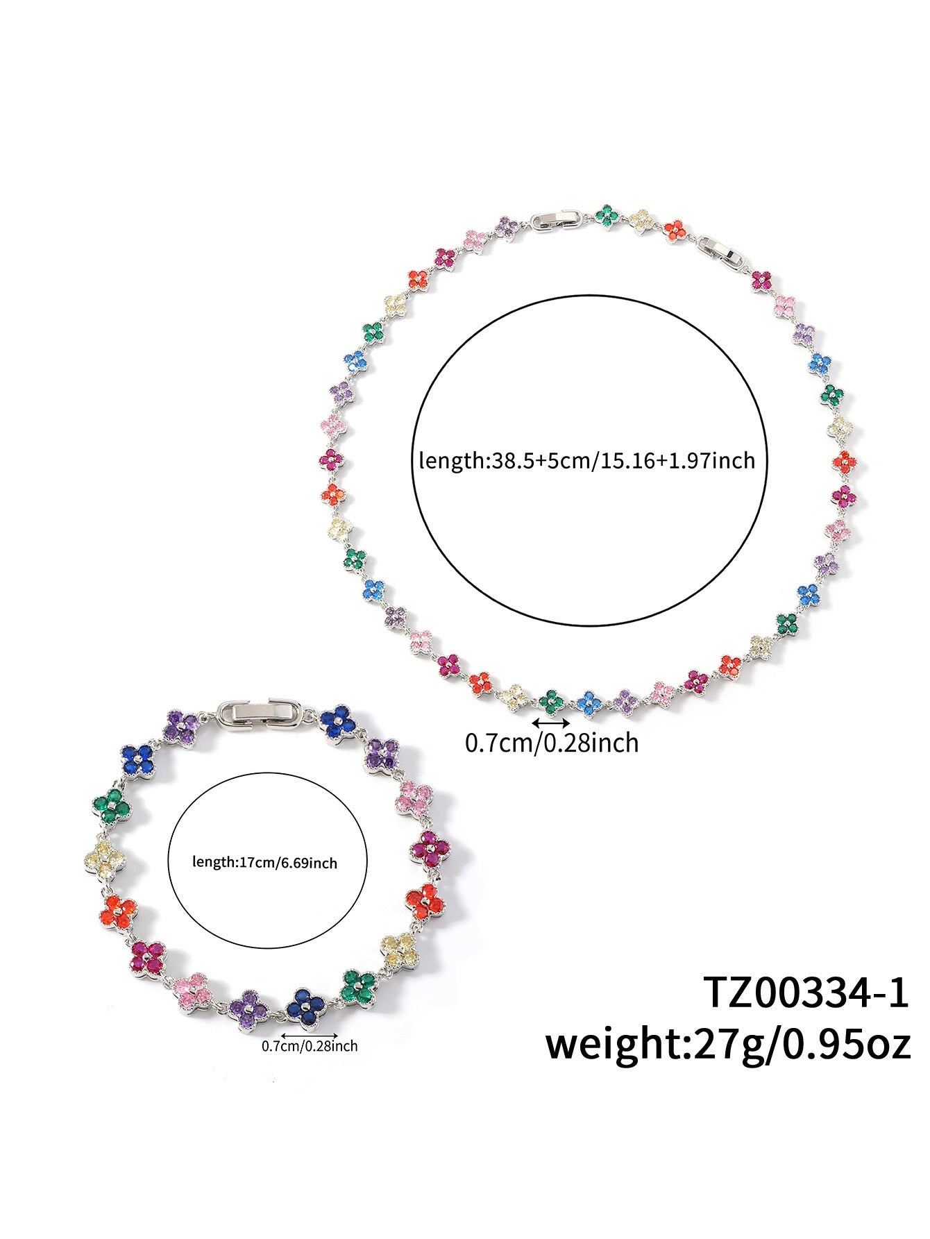 Colorful Zircon Four Leaf Clover Necklace And Bracelet Set
