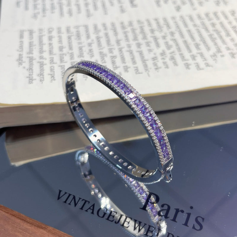 Purple Full Paved Zircon Bangle & Four Leaf Flower Bracelet