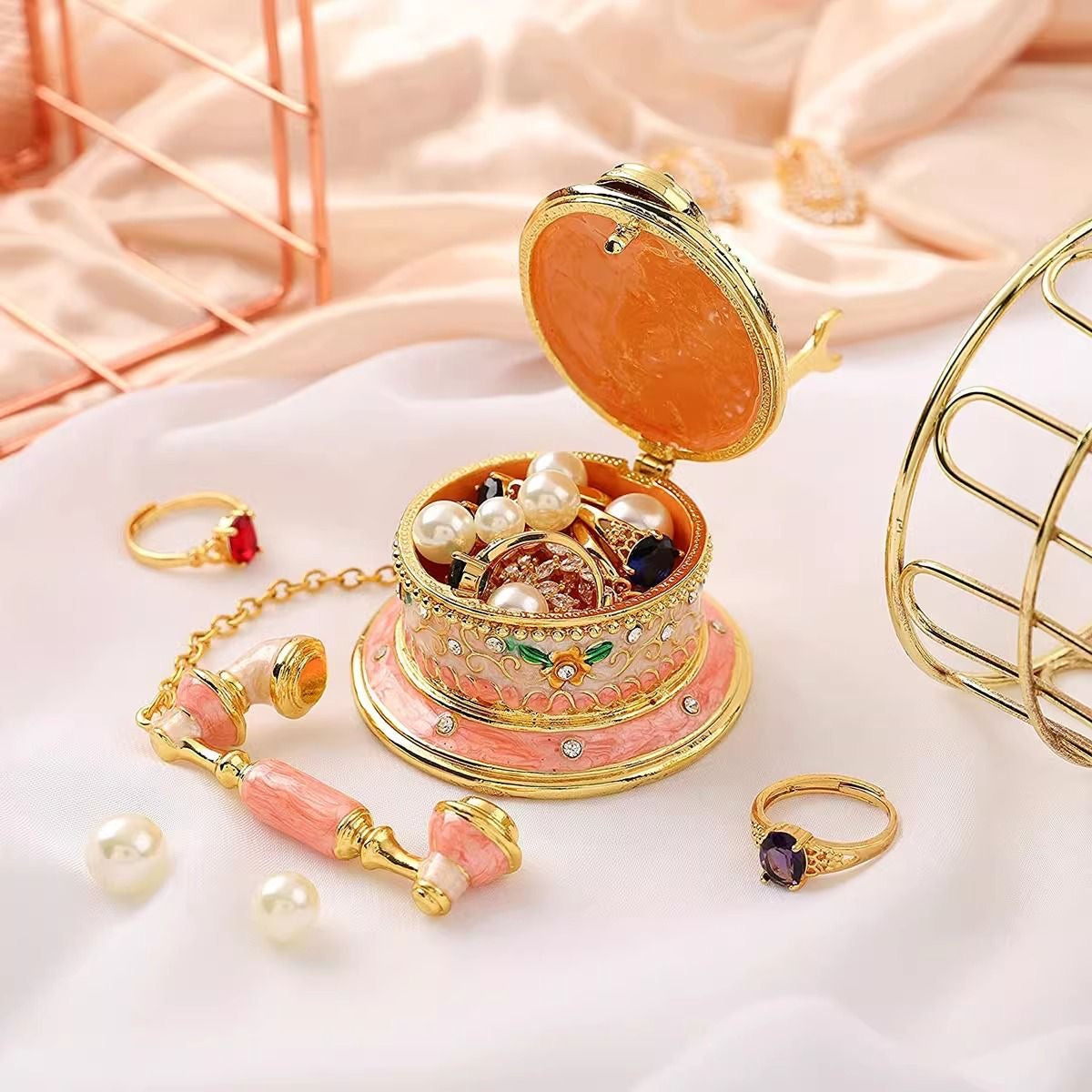 Enamel Telephone Jewelry Box Decorative Ornament
