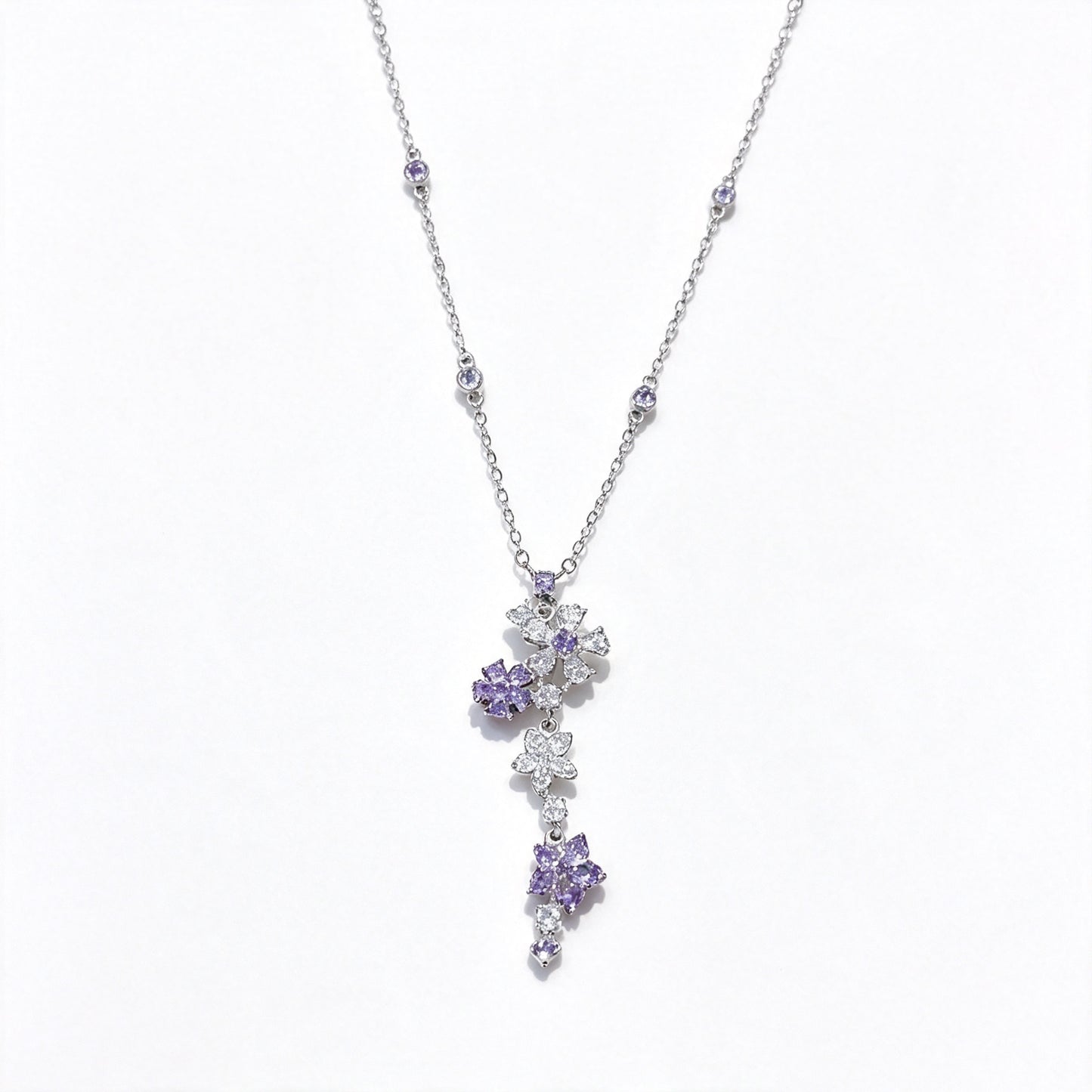 Purple Zircon Flower Necklace