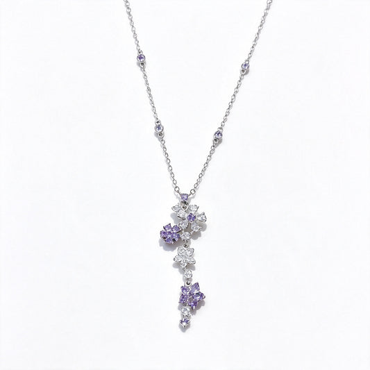 Purple Zircon Flower Necklace