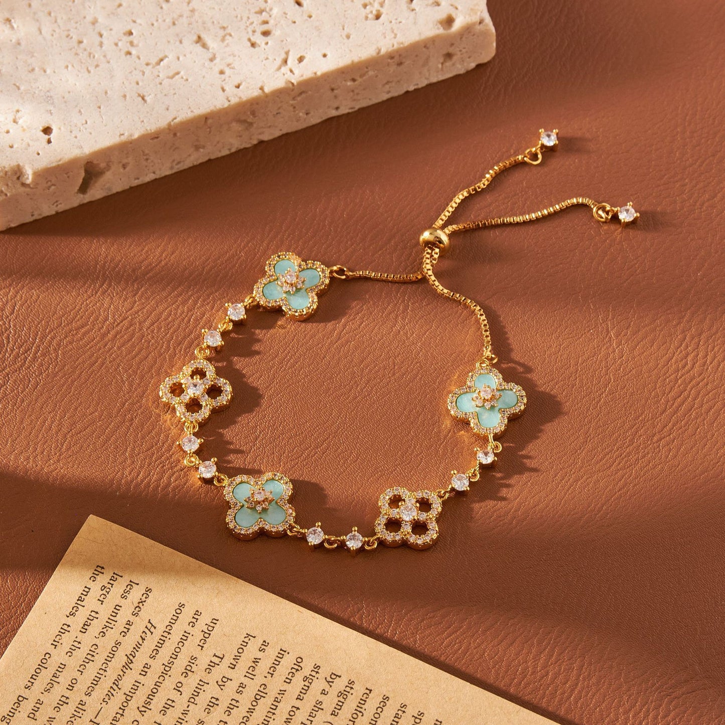 Mint Blue Four Leaf Clover Bracelet