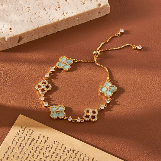 Mint Blue Four Leaf Clover Bracelet