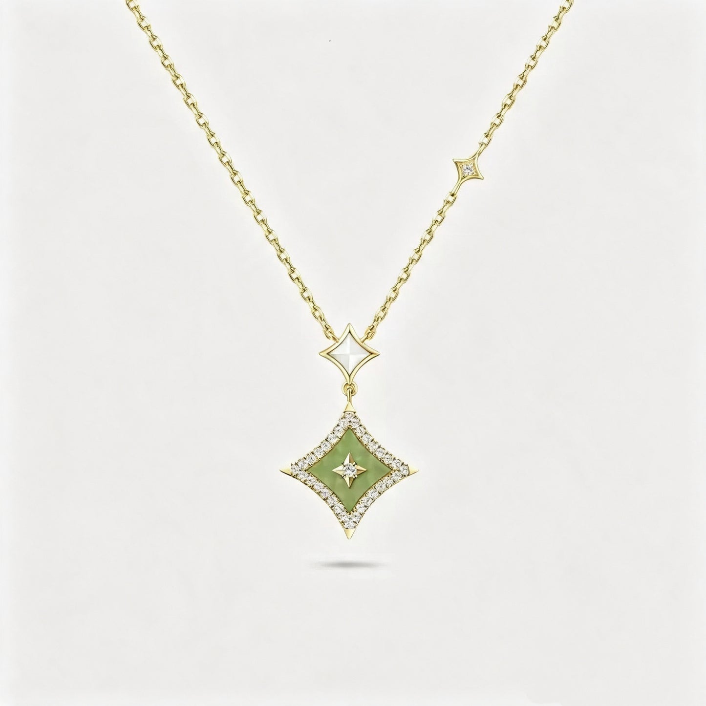 Rhombus Shell Four Pointed Star Zircon Necklace Bracelet Earrings