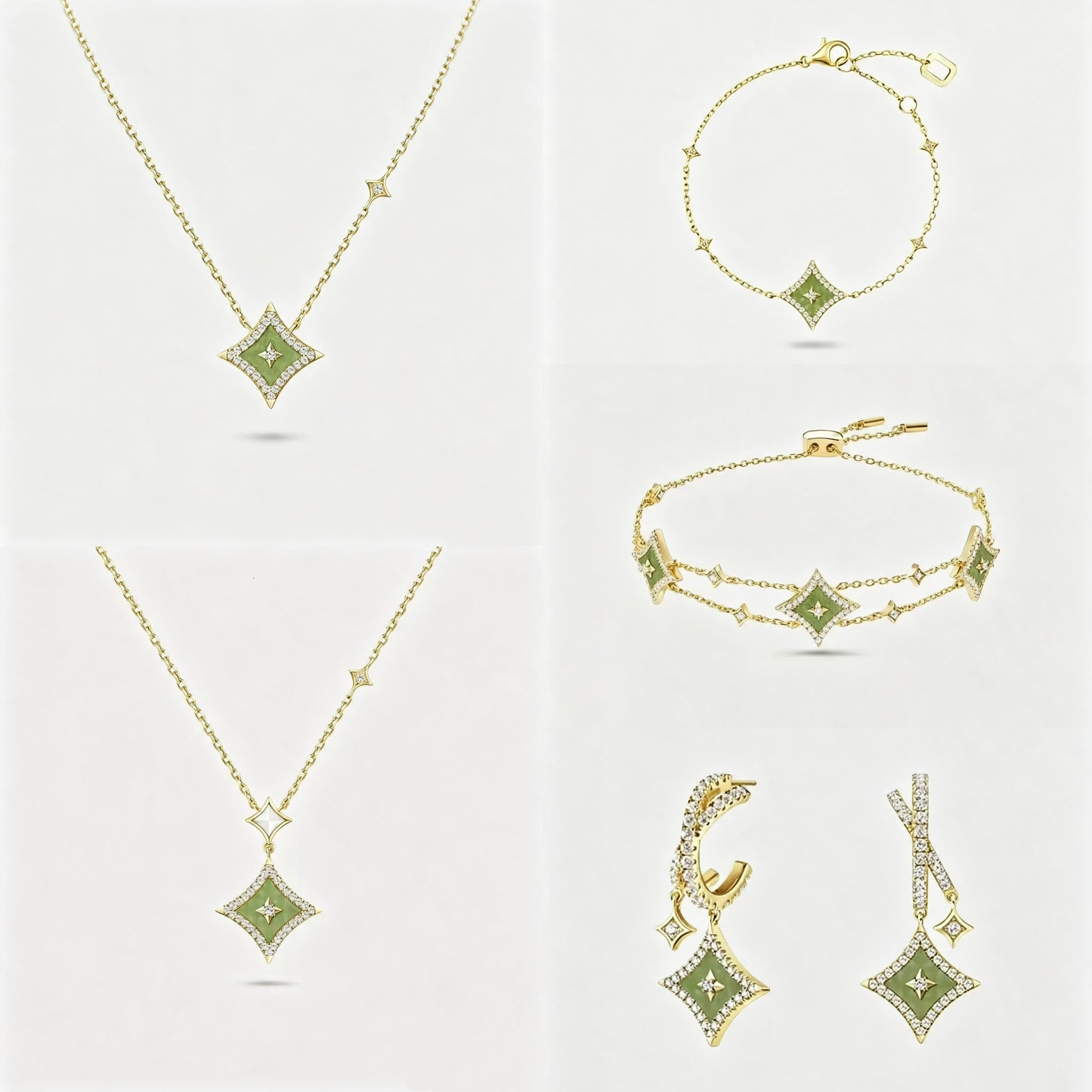 Rhombus Shell Four Pointed Star Zircon Necklace Bracelet Earrings