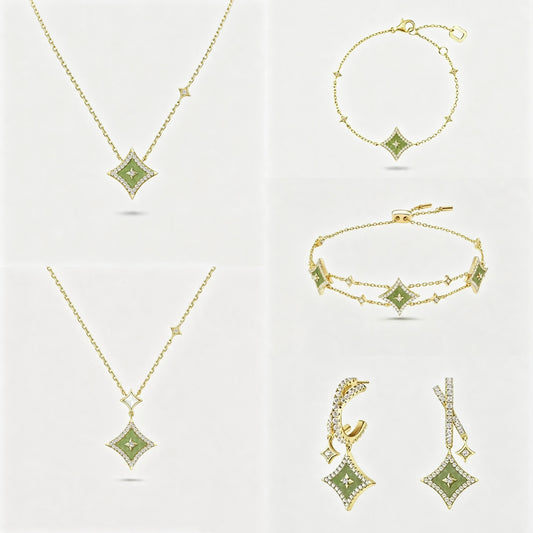 Rhombus Shell Four Pointed Star Zircon Necklace Bracelet Earrings