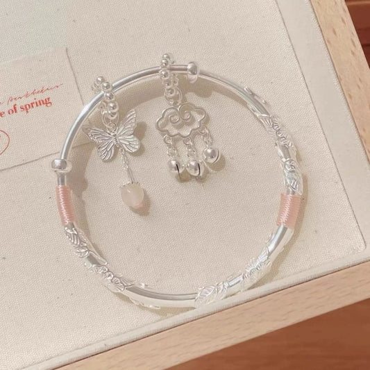 999 solid sterling silver butterfly cloud motif bracelet