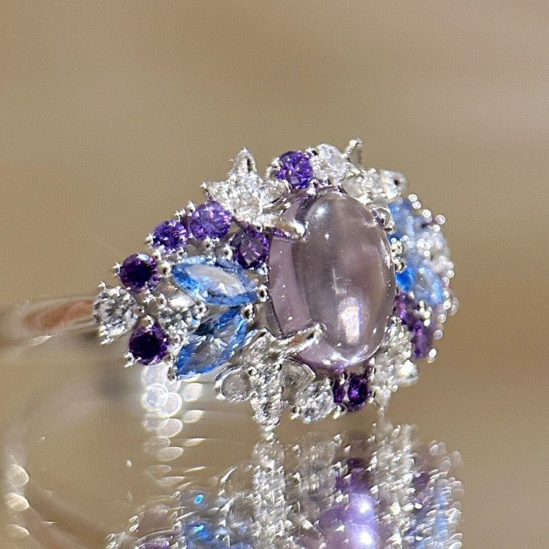 Amethyst full-diamond necklace ring and earring set