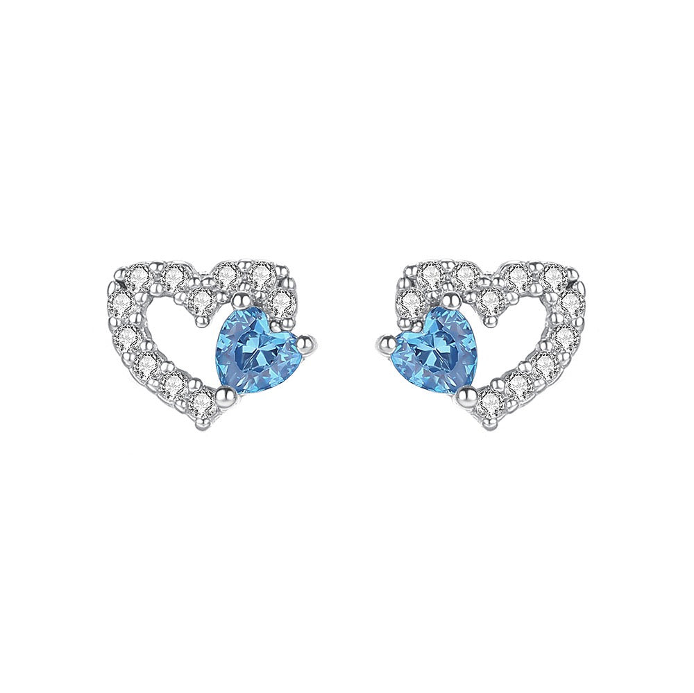 S999 Sterling Silver Earrings with Blue Spinel and White Zircon Plated in Rhodium