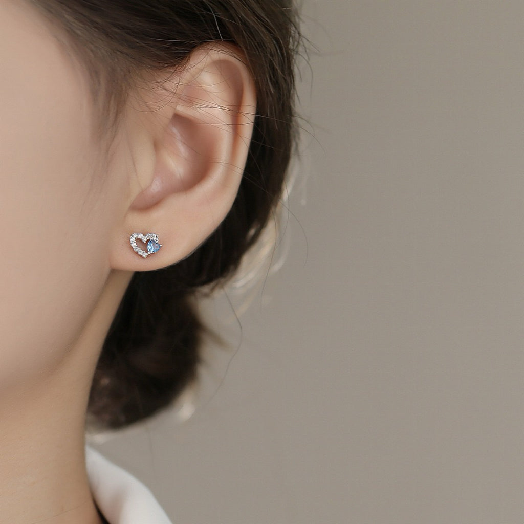 S999 Sterling Silver Earrings with Blue Spinel and White Zircon Plated in Rhodium