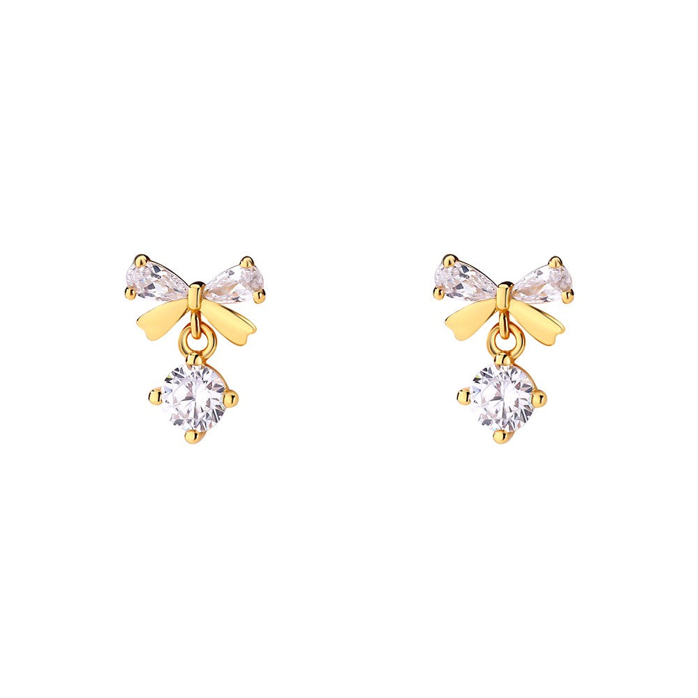 S999 Pure Silver Zircon Bow Earrings
