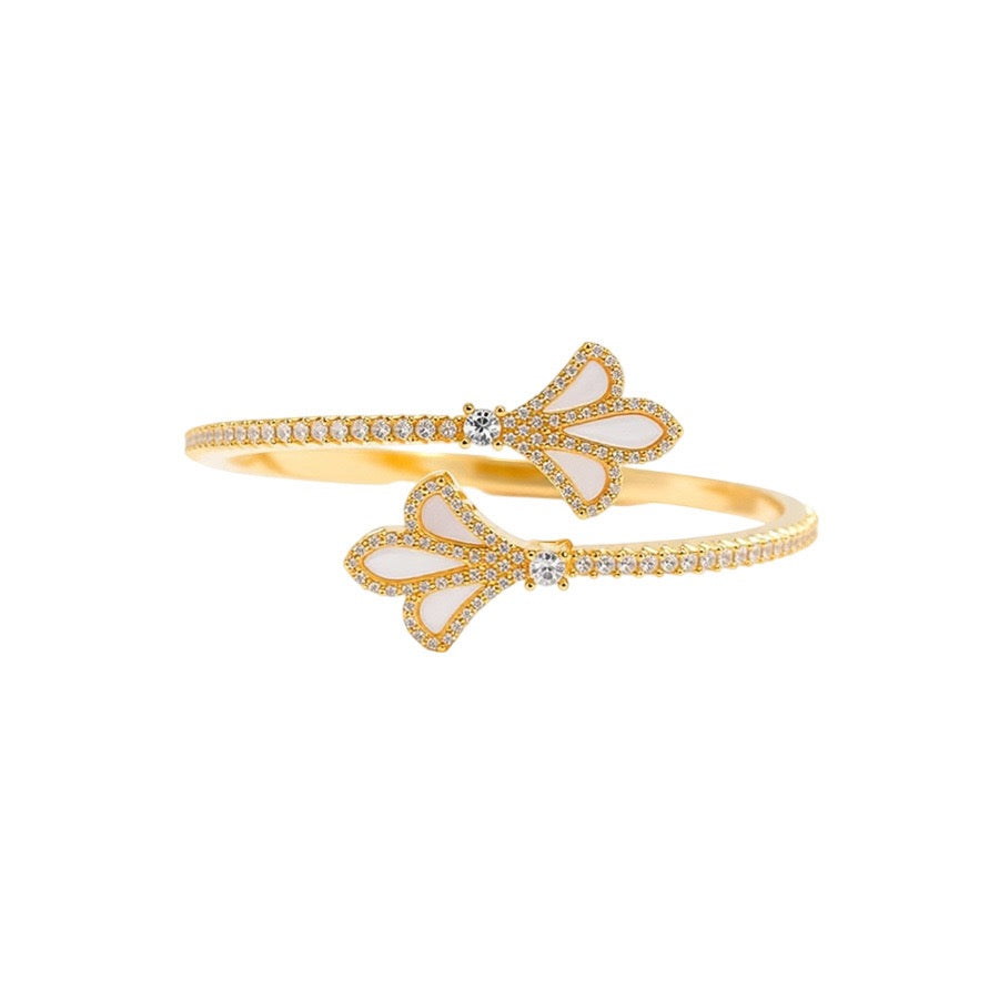 18K Gold Plated Zircon Mother-of-Pearl Iris Open Bracelet and Ring Set