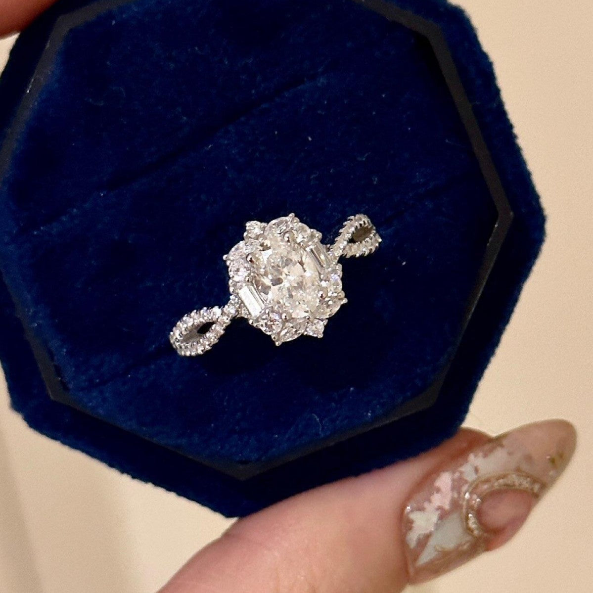 全身S925スターリングシルバーのファッション花火と鳩の卵のオーバルリング