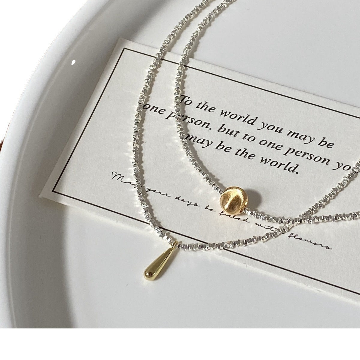 925 Broken Silver Golden Water Drop Cat Eye Necklace