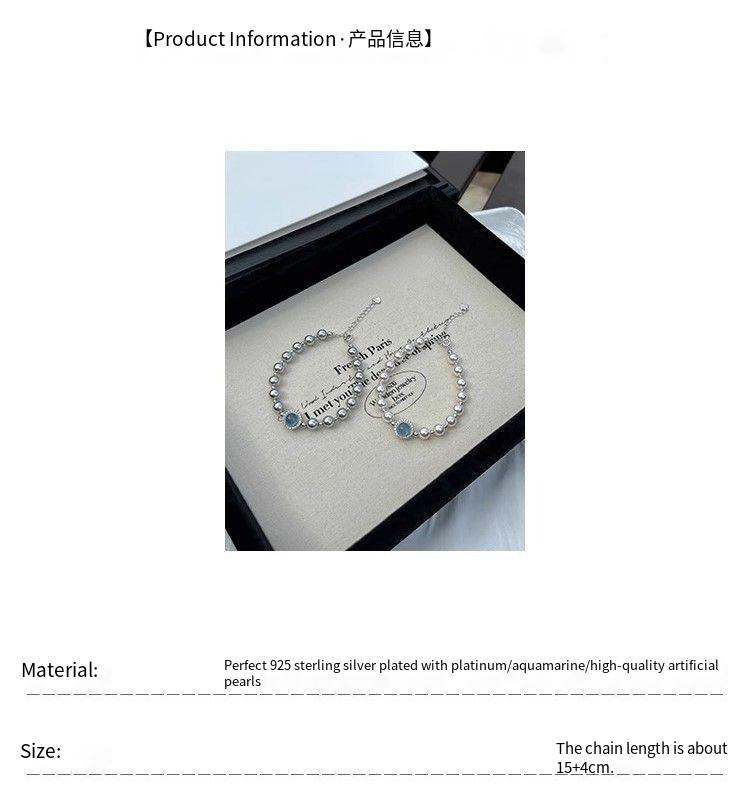 S925スターリングシルバーアクアマリンパールシングルダイヤモンドブレスレット