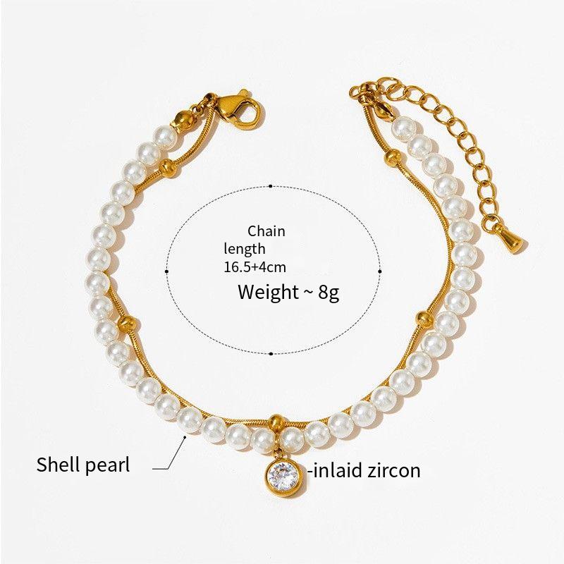 Pearl zircon stainless steel bracelet