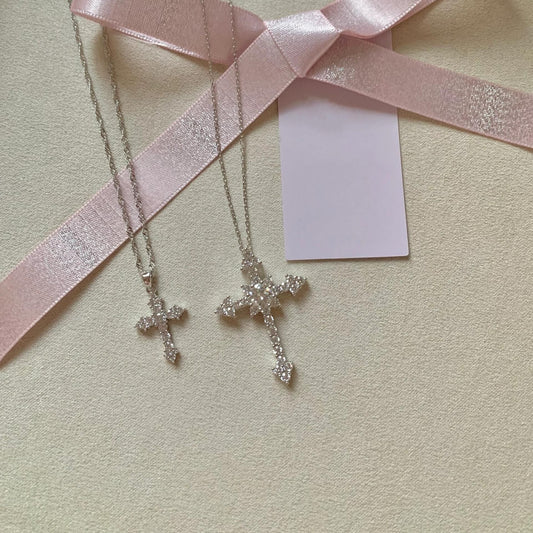 S925 Sterling Silver Meishen Cross Full Diamond Pendant Necklace