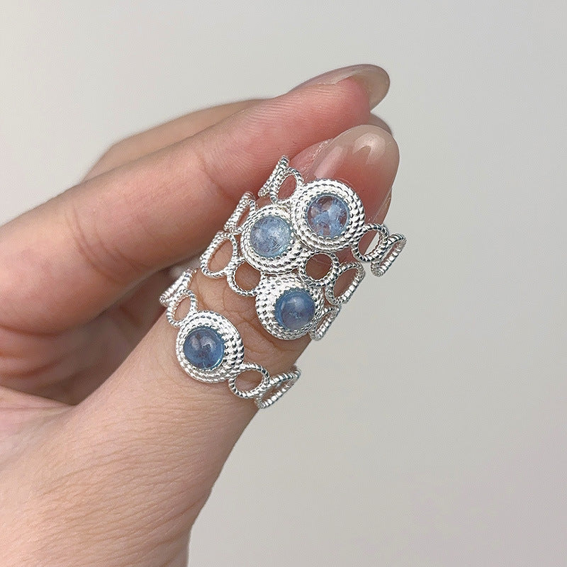 S925 Sterling Silver Natural Aquamarus Ring