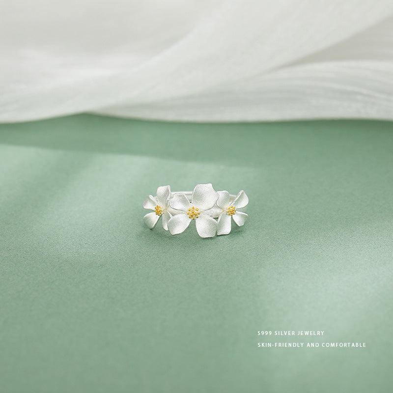 S999 foot silver elegant gardenia series set earrings ring necklace