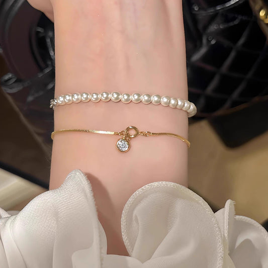 S925 Sterling Silver Bubble Small Round Diamond Snake Bone Bracelet