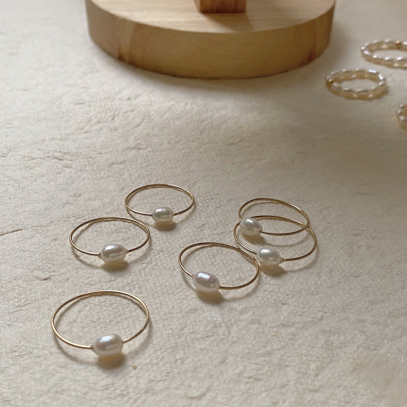 Slim 14k gold pearl ring