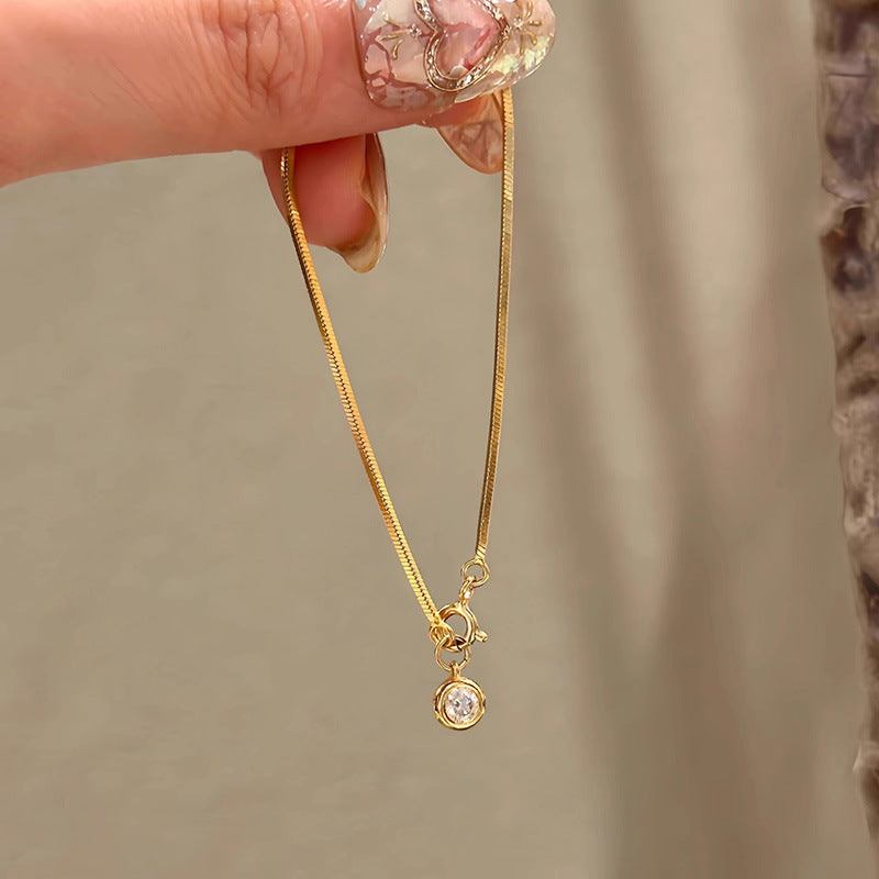 S925スターリングシルバー バブルスモールラウンドダイヤモンドスネークボーンブレスレット