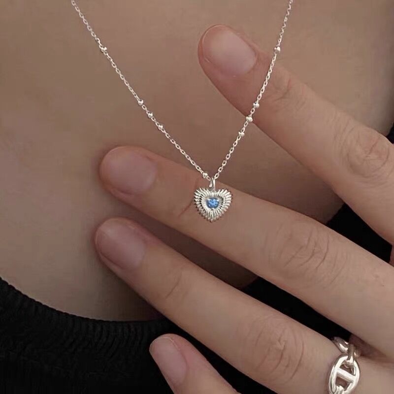 s925 sterling silver blue zircon vertical pattern lovely necklace