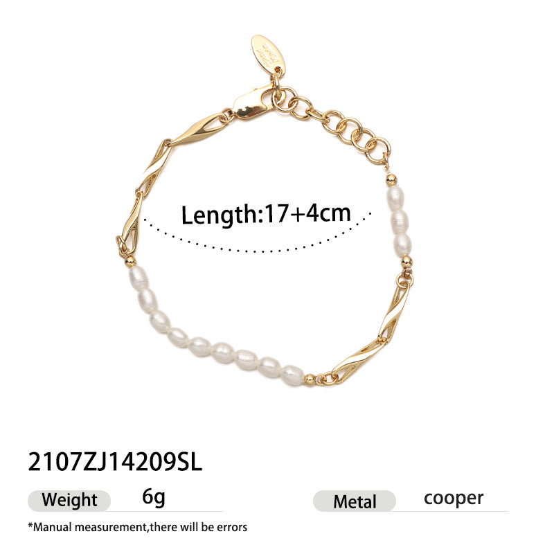 High color retention brass plating real gold natural real pearl bracelet