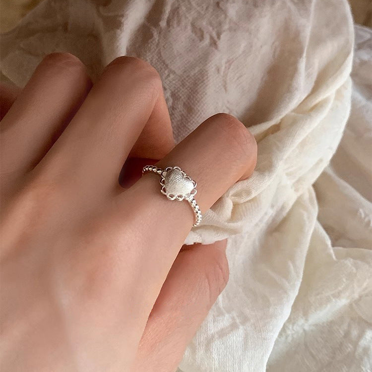 S925 pure silver brushed heart lace lace open ring