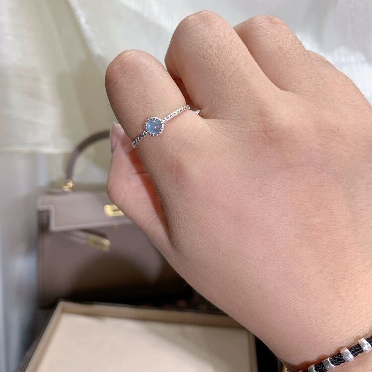 S925スターリングシルバーアイスクラック天然アクアマリンリング